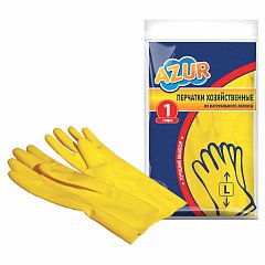 Перчатки резиновые, без х/б напыления, рифленые пальцы, размер L, желтые, 32г БЮДЖЕТ, AZUR, 92110 фото