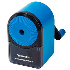 Точилка механическая BRAUBERG ULTRA для чернографитных и цветных карандашей, крепление к столу, цвет корпуса голубой с черным, 271342 фото