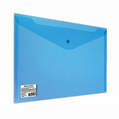Папка-конверт с кнопкой BRAUBERG, А4, до 100 листов, прозрачная, синяя, СВЕРХПРОЧНАЯ 0,18 мм, 224813 фото