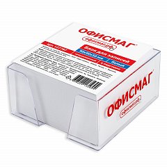 Блок для записей ОФИСМАГ в подставке прозрачной, куб 9х9х5 см, белый, белизна 95-98%, 127797 фото