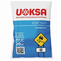 Материал противогололёдный 20 кг UOKSA КрИстал, до -15°C, природная соль, мешок фото