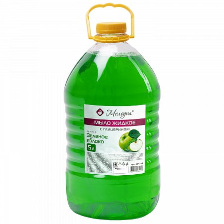 Мыло жидкое 5 л, МЕЛОДИЯ "Зеленое яблоко", с глицерином, ПЭТ, 604788 фото