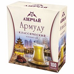 Чай АЗЕРЧАЙ "Армуду" зеленый, 100 пакетиков с ярлычками по 1,6 г, картонная коробка, 420537 фото