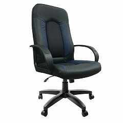 Кресло офисное BRABIX "Strike EX-525", экокожа черная/синяя, ткань серая, TW, 531378 фото