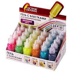 Гель с блестками ОСТРОВ СОКРОВИЩ, для декора, поделок, DIY, творчества, оформления, 20 мл, НЕОН, цвета ассорти, в дисплее, 662261 фото