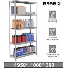 Стеллаж металлический BRABIX "MS KD-195/30-5", 1950х1000х300 мм, 5 полок, сборная стойка, 291118, S240BR243502 фото