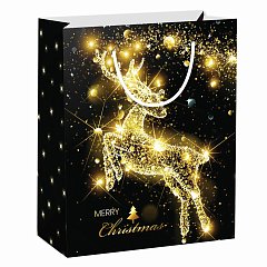 Пакет подарочный новогодний 26,5x12,7x33 см ЗОЛОТАЯ СКАЗКА "Midnight Deer", фольга, 608231 фото