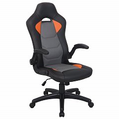 Кресло компьютерное BRABIX "Skill GM-005", откидные подлокотники, экокожа, черное/оранжевое, 532495 фото