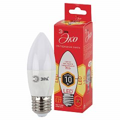 Лампа светодиодная ЭРА, 10(70)Вт, цоколь Е27, свеча, теплый белый, 25000 ч, ECO LED B35-10W-2700-E27, Б0032962 фото