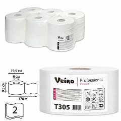 Бумага туалетная 170 м, VEIRO Professional (Система T2), КОМПЛЕКТ 12 шт., Premium, 2-слойная, T305 фото