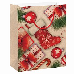 Пакет подарочный новогодний 17,8x9,8x22,9 см ЗОЛОТАЯ СКАЗКА "Christmas Kraft", глиттер, 608235 фото