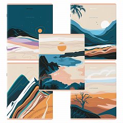 Тетради КОМПЛЕКТ 5 шт. А5, 48 л., BRAUBERG, скоба, клетка, SoftTouch, фольга, "Mountains", 404400 фото
