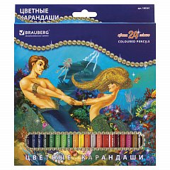 Карандаши цветные BRAUBERG "Морские легенды", 24 цвета, заточенные, картонная упаковка с блестками, 180561 фото