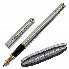 Ручка подарочная перьевая BRAUBERG "Maestro", СИНЯЯ, корпус серебристый с золотистыми деталями, 143469 фото