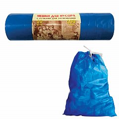 Мешки для мусора 100 л, завязки, синие, в рулоне 10 шт., ПВД, 40 мкм, 84х67 см, КОНЦЕПЦИЯ БЫТА VITALUX, 510 фото