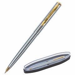 Ручка подарочная шариковая BRAUBERG Maestro, СИНЯЯ, корпус серебристый с золотистым, линия письма 0,5 мм, 143468 фото