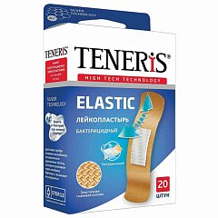 Набор пластырей 20 шт. TENERIS ELASTIC, эластичный, на тканевой основе, бактерицидный с ионами серебра, коробка с европодвесом, 0208-005 фото