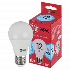 Лампа светодиодная ЭРА, 12(70)Вт, цоколь Е27, груша, нейтральный белый, 25000 ч, LED A60-12W-4000-E27, Б0049636 фото