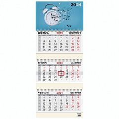 Календарь квартальный на 2024г, 3 блока 3 гребня с бегунком, мел.бум, Время, BRAUBERG, 115296 фото
