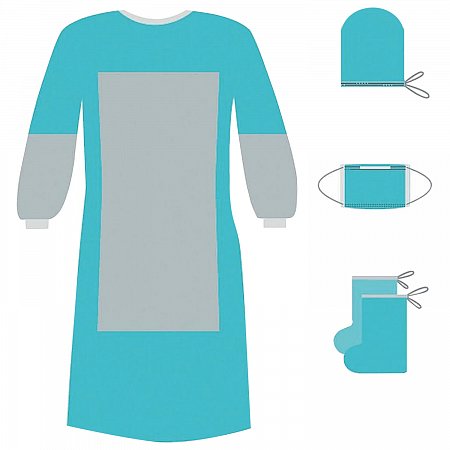 Комплект одноразовой одежды для хирурга КХ-02, с усиленной защитой, стерильный, 4 предмета, ГЕКСА фото