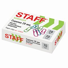 Скрепки STAFF "Manager", 28 мм, цветные, 70 шт., в картонной коробке, Россия, 224630 фото