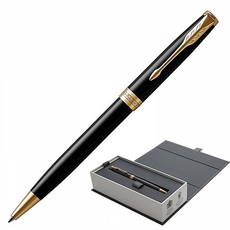 Ручка шариковая PARKER "Sonnet Core Lacquer Black GT", корпус черный глянцевый лак, позолоченные детали, черная, 1931497 фото