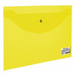 Папка-конверт с кнопкой МАЛОГО ФОРМАТА (240х190 мм), А5, прозрачная, желтая, 0,18 мм, BRAUBERG, 224028 фото
