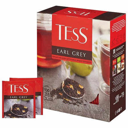 Чай TESS (Тесс) "Earl Grey", черный, с цедрой лимона, 100 пакетиков в конвертах по 1,8 г, 1251-09 фото