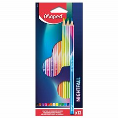 Карандаши цветные MAPED Nightfall, набор 12 цветов, трехгранные, корпус градиент металлик, 831700 фото