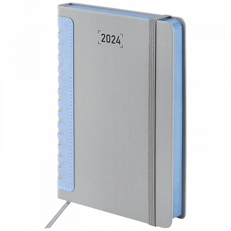 Ежедневник датированный 2024 А5 138x213мм BRAUBERG Original, под кожу, серый/голубой, 114940 фото