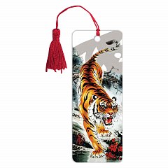 Закладка для книг 3D, BRAUBERG, объемная, "Бенгальский тигр", с декоративным шнурком-завязкой, 125755 фото