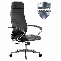 Кресло офисное МЕТТА "К-6" хром, рецик. кожа, сиденье и спинка мягкие, черное фото