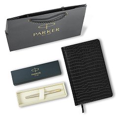 Ручка перьевая PARKER "Jotter Core Stainless Steel GT", ежедневник А5 черный, пакет, 880902 фото