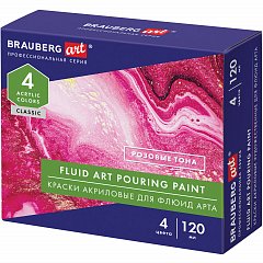 Краски акриловые для техники "Флюид Арт" (POURING PAINT), 4 цвета по 120 мл, Розовые тона, BRAUBERG ART, 192238 фото