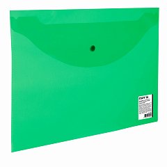 Папка-конверт с кнопкой STAFF, А4, до 100 листов, прозрачная, зеленая 0,15 мм, 270468 фото