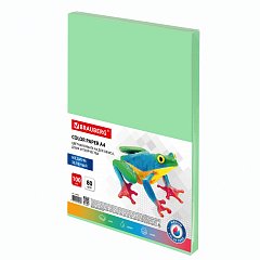 Бумага цветная BRAUBERG, А4, 80 г/м2, 100 л., медиум, зеленая, для офисной техники, 112458 фото