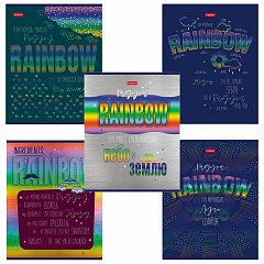 Тетрадь А5 48 л. HATBER скоба, клетка, металлизированный картон, "Rainbow" (5 видов в спайке), 48Т5мтлВ1 фото
