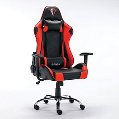 Кресло компьютерное BRABIX "Hunter GM-130", две подушки, экокожа, черное/красное, 532797 фото