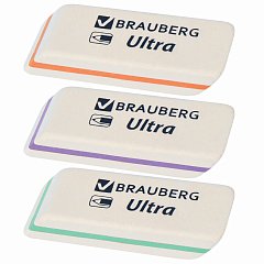 Ластик BRAUBERG "Ultra", 50х14х8 мм, белый, детали ассорти, натуральный каучук, 228704 фото