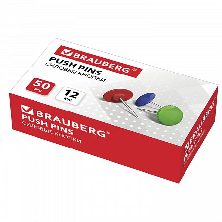 Силовые кнопки BRAUBERG, цветные, круглые, 12 мм, 50 шт., в картонной коробке, 224771 фото