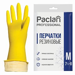 Перчатки хозяйственные латексные, х/б напыление, размер M (средний), желтые, PACLAN "Professional" фото
