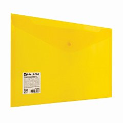 Папка-конверт с кнопкой BRAUBERG А4 до 100 л. прозрачная желтая СВЕРХПРОЧНАЯ 0,18 мм, 270472 фото