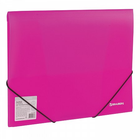Папка на резинках BRAUBERG "Neon", неоновая, розовая, до 300 листов, 0,5 мм, 227462 фото