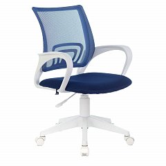 Кресло BRABIX "Fly MG-396W", с подлокотниками, пластик белый, сетка, темно-синее, 532399, MG-396W_532399 фото