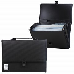 Папка-портфель пластиковая BRAUBERG "ДИПЛОМАТ", А4 (332х245х35 мм), 13 отделений, с окантовкой, фактура бисер, черный, 26025, 226025 фото