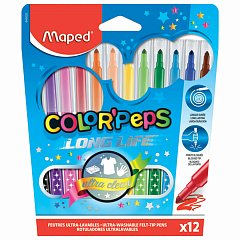 Фломастеры MAPED (Франция) "Color'Peps Long Life", 12 цветов, смываемые, трехгранные, картонная упаковка, 845020 фото