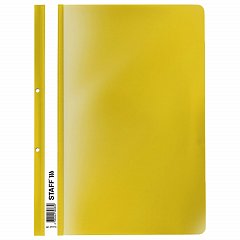 Скоросшиватель пластиковый с перфорацией STAFF, А4, 100/120 мкм, желтый, 27хххх фото