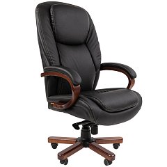 Кресло офисное CHAIRMAN СН 408, НАГРУЗКА до 150 кг, дерево, натуральная кожа, черное, 7030084 фото