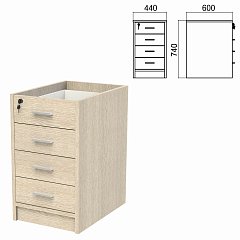 Тумба (каркас БЕЗ КРЫШКИ) приставная "Арго", 440х600х740 мм, 4 ящика, замок, ясень шимо фото