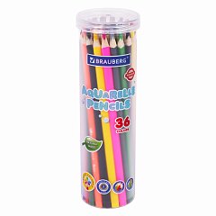 Карандаши цветные акварельные BRAUBERG PREMIUM AQUARELLE 36 цветов в тубе, трехгранные, утолщенный грифель 4 мм, натуральное дерево,181933 фото